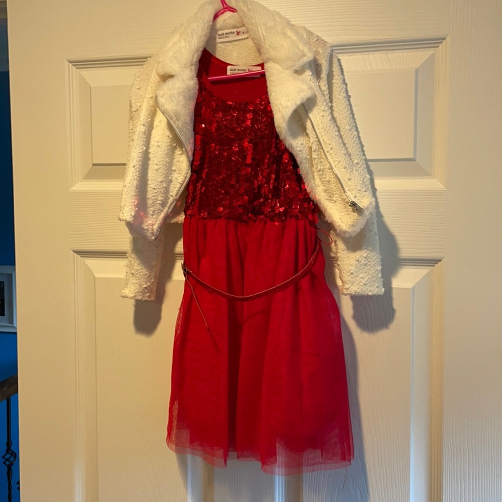 Red Sequins Dress W/ White Jacket